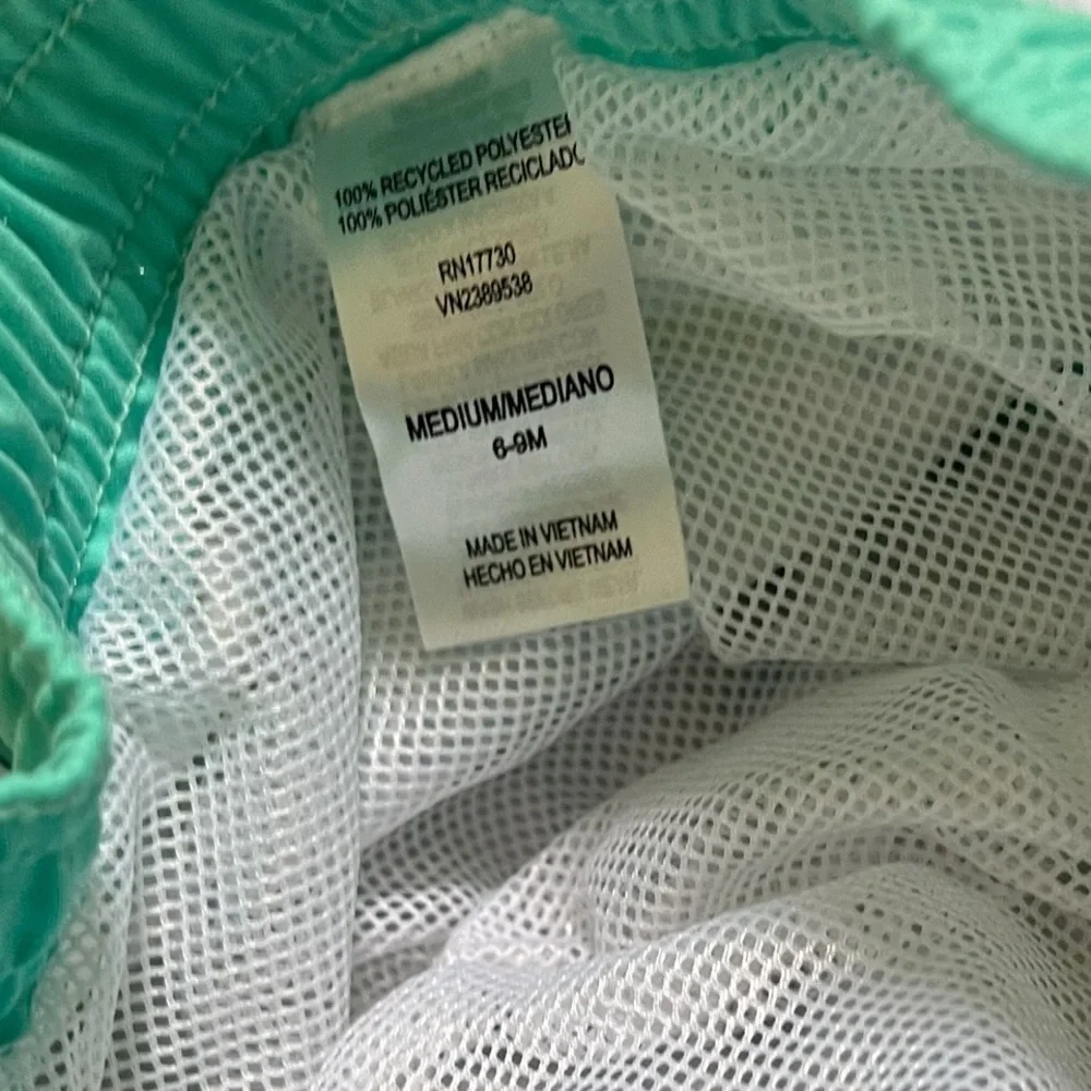 Baby 6-9 months swim trunks inner mesh liner white with blue teal green & yellow
